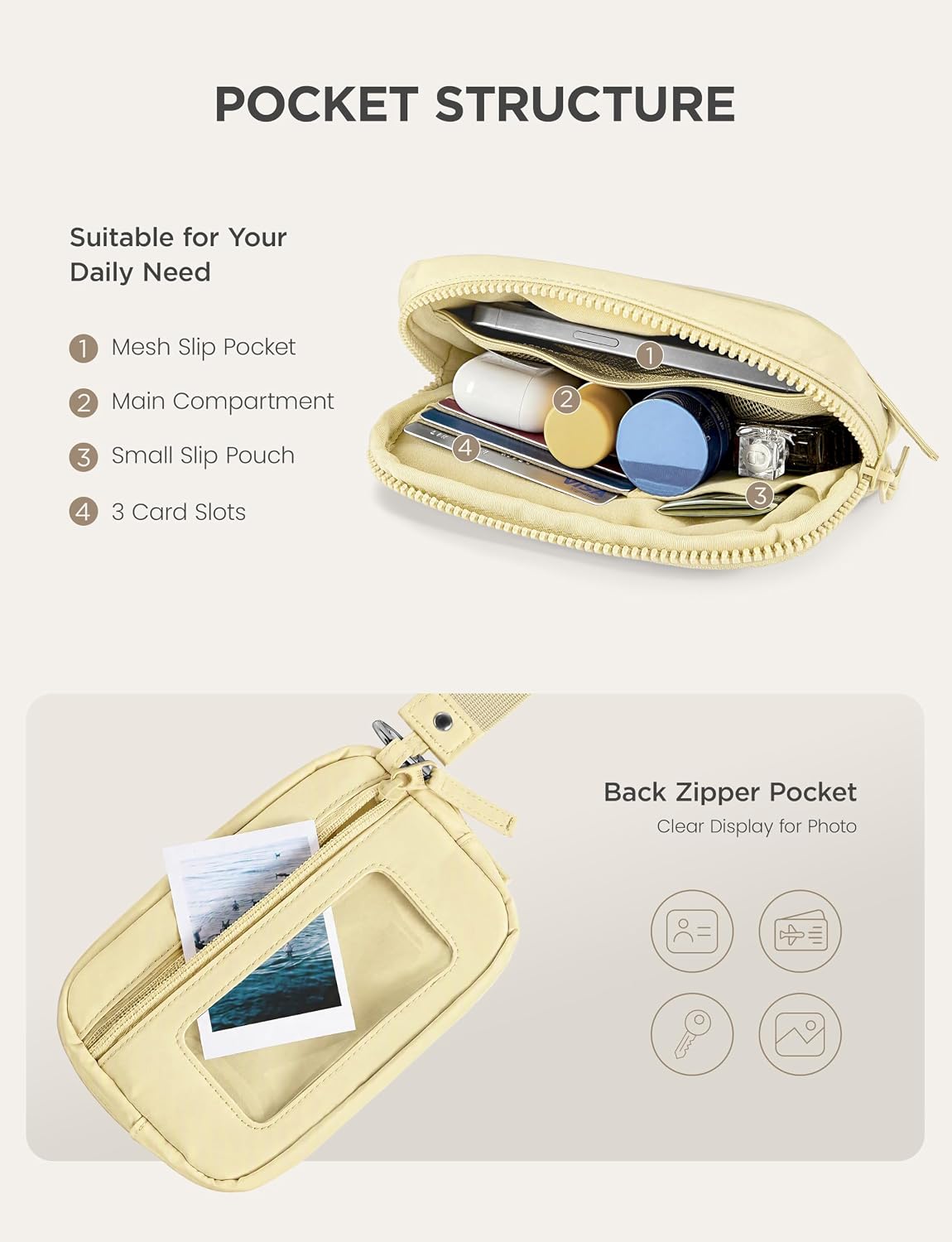 Uselike Womens Wallet Card Holder Purse with Zipper Quilted Phone Wallet RFID Blocking Small Wristlet Wallets for Everyday, Travel (Clear Yellow, Small)