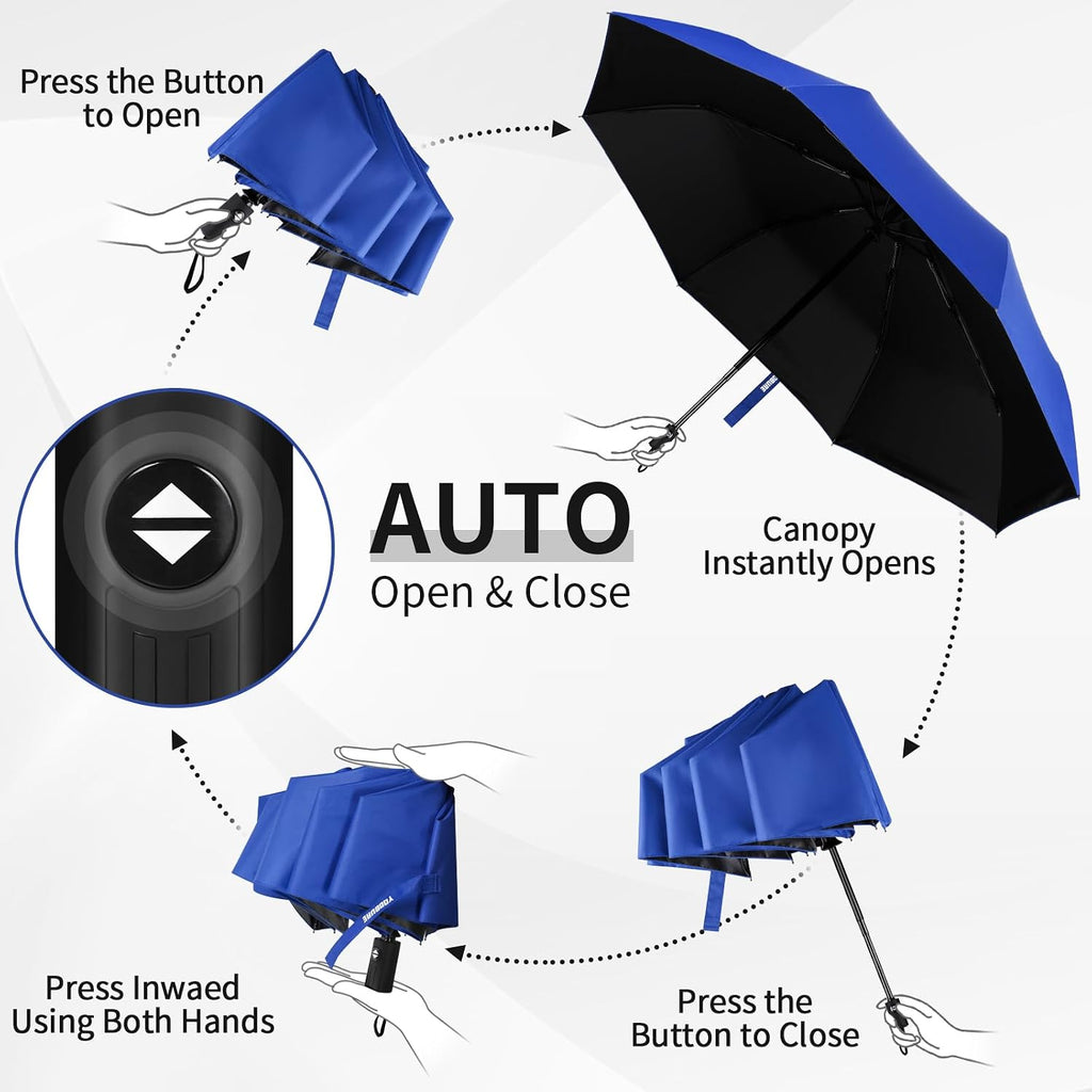 Yoobure Windproof Automatic Travel Umbrella, Compact Folding UV Sun & Rain