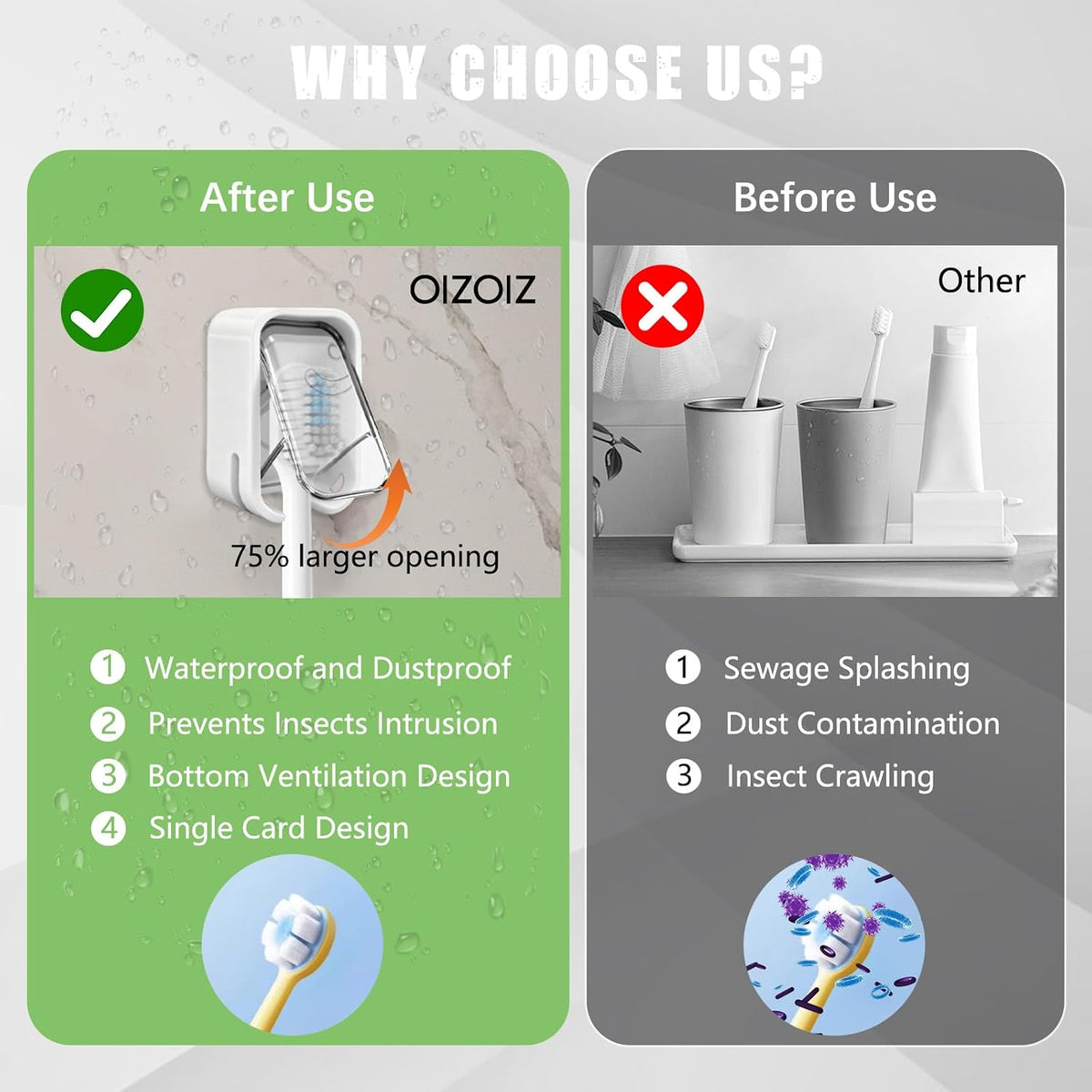 2 Pack Mini Toothbrush Holder Wall Mounted with Cover, Single Slot Toothbrush Storage Organizer for Shower, Compact Toothbrush Holders for Bathroom & Travel, Ideal for Family Tooth Brushes