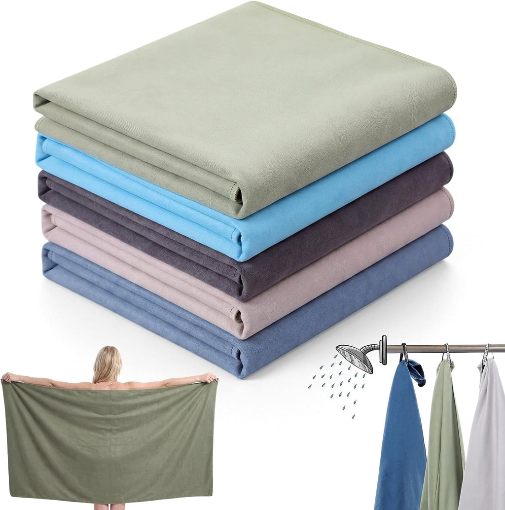 Fanfanwin 5 Pcs Microfiber Gym Bath Towel 60" x 30" Quick Dry, Neutral