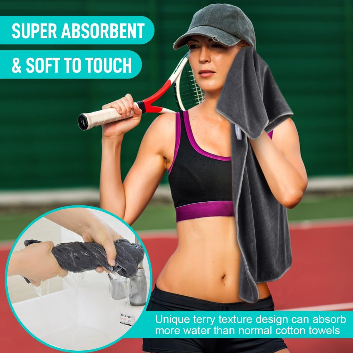 SINLAND Microfiber Gym Towels, Workout Sweat Towel 16x32In