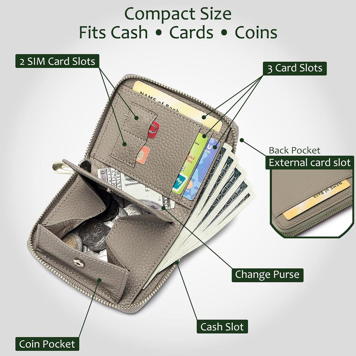 RFID Blocking Small Zip Around Wallet for Women, Slim Minimalist
