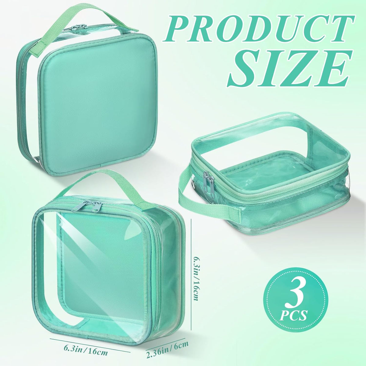 Abbylike 3 Pcs Small Toiletry Bags Reusable Quart Size Travel Liquid Pouch Single-sided Clear PVC Carry-on Organizer with Handle Cosmetic Bags for Airport Security Women Men(Green)