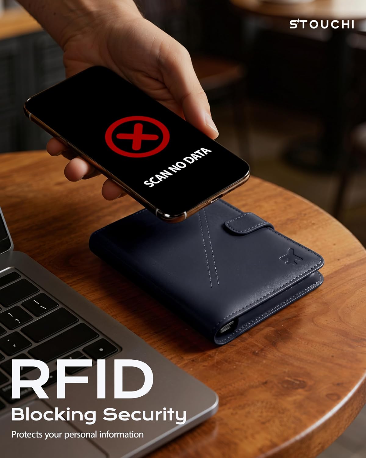 Stouchi Passport Holder with AirTag Slot, RFID Blocking Magnetic Case