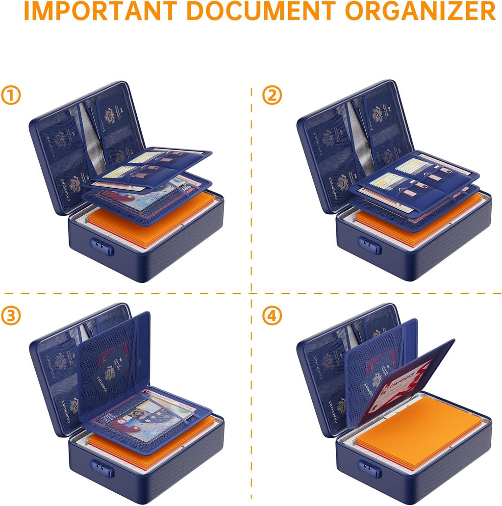 DocSafe 5200°F Fireproof Document Organizer Box with Lock, Blue (Soft)