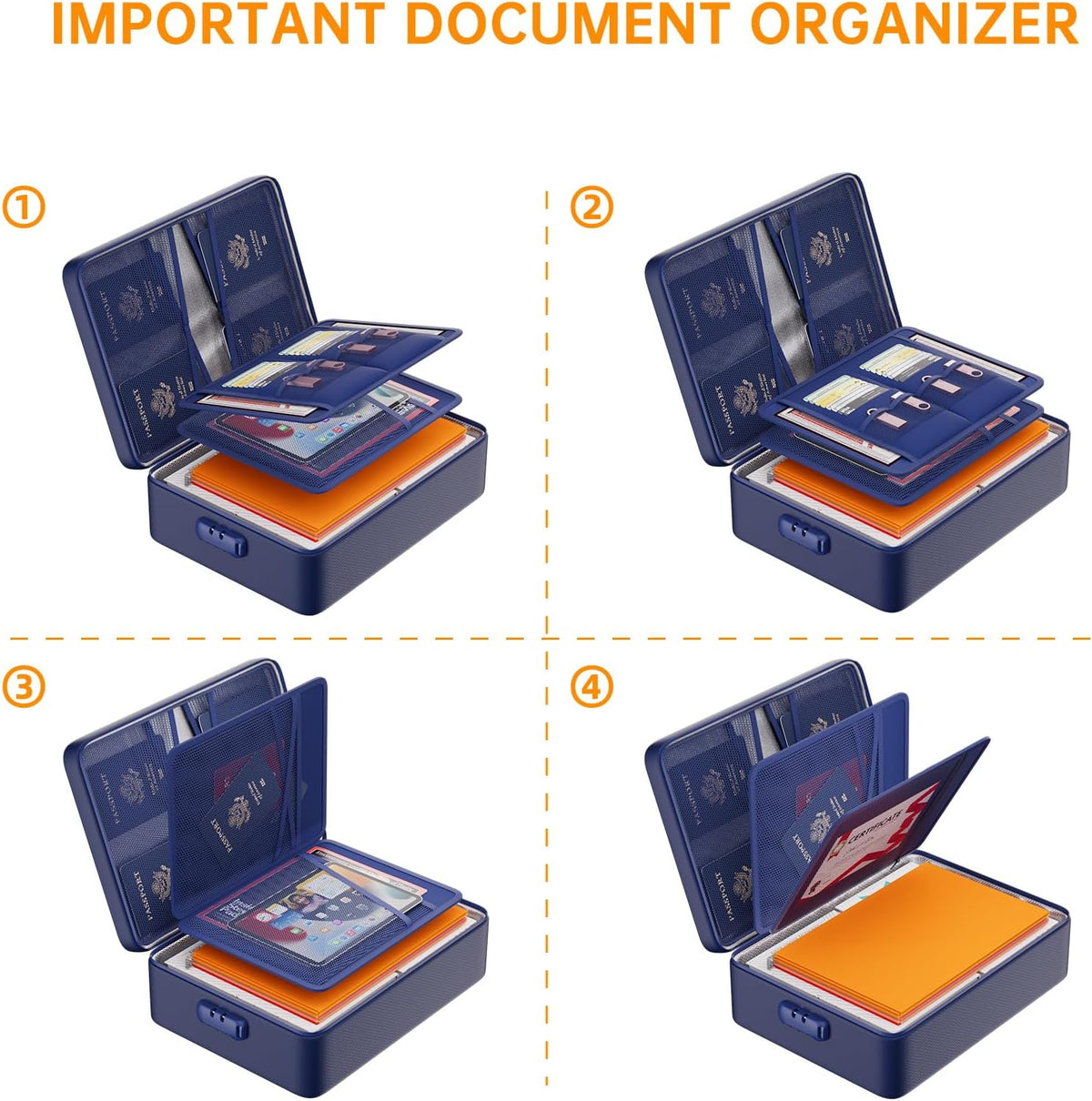 DocSafe 5200°F Fireproof Document Organizer Box with Lock, Blue (Soft)
