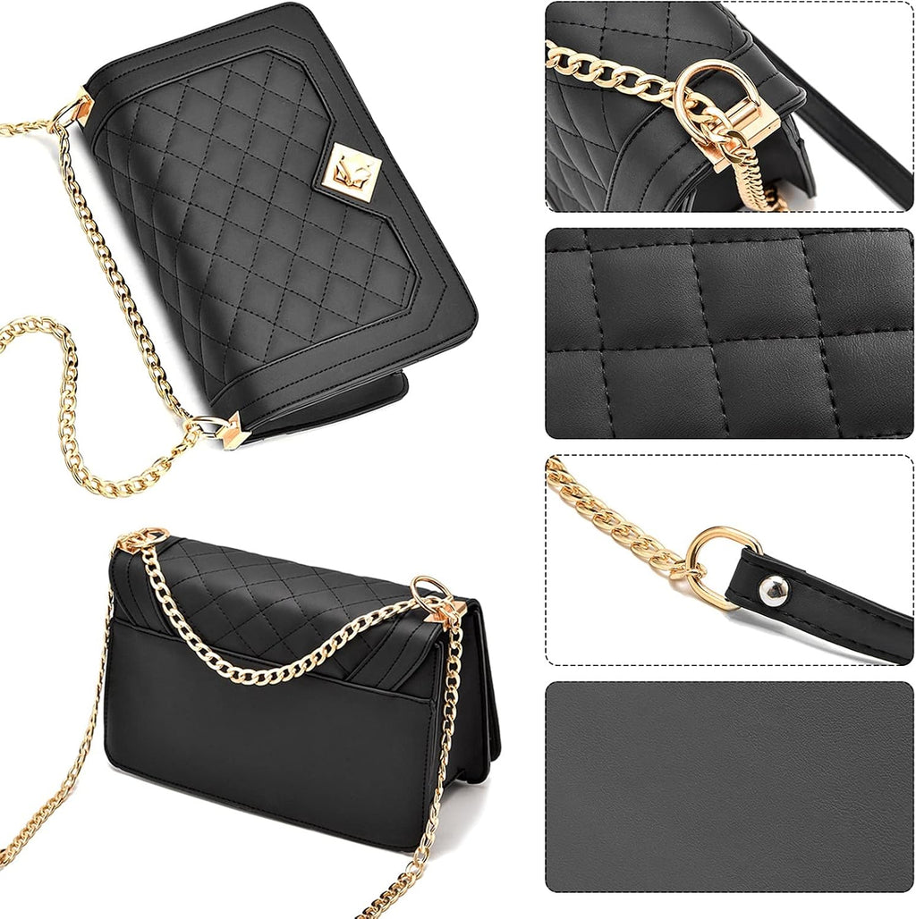 Travistar Crossbody Bags for Women Small Handbags PU Leather Shoulder Bag Purse Evening Bag Quilted Satchels with Chain Strap