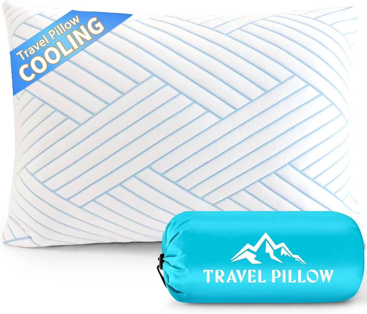 1 MIDDLE ONE Travel Pillow for Sleeping Camping, Memory Foam Small Pillow with Breathable Cover for Backpacking, Airplane, Car, 15.5 X 12 Inch