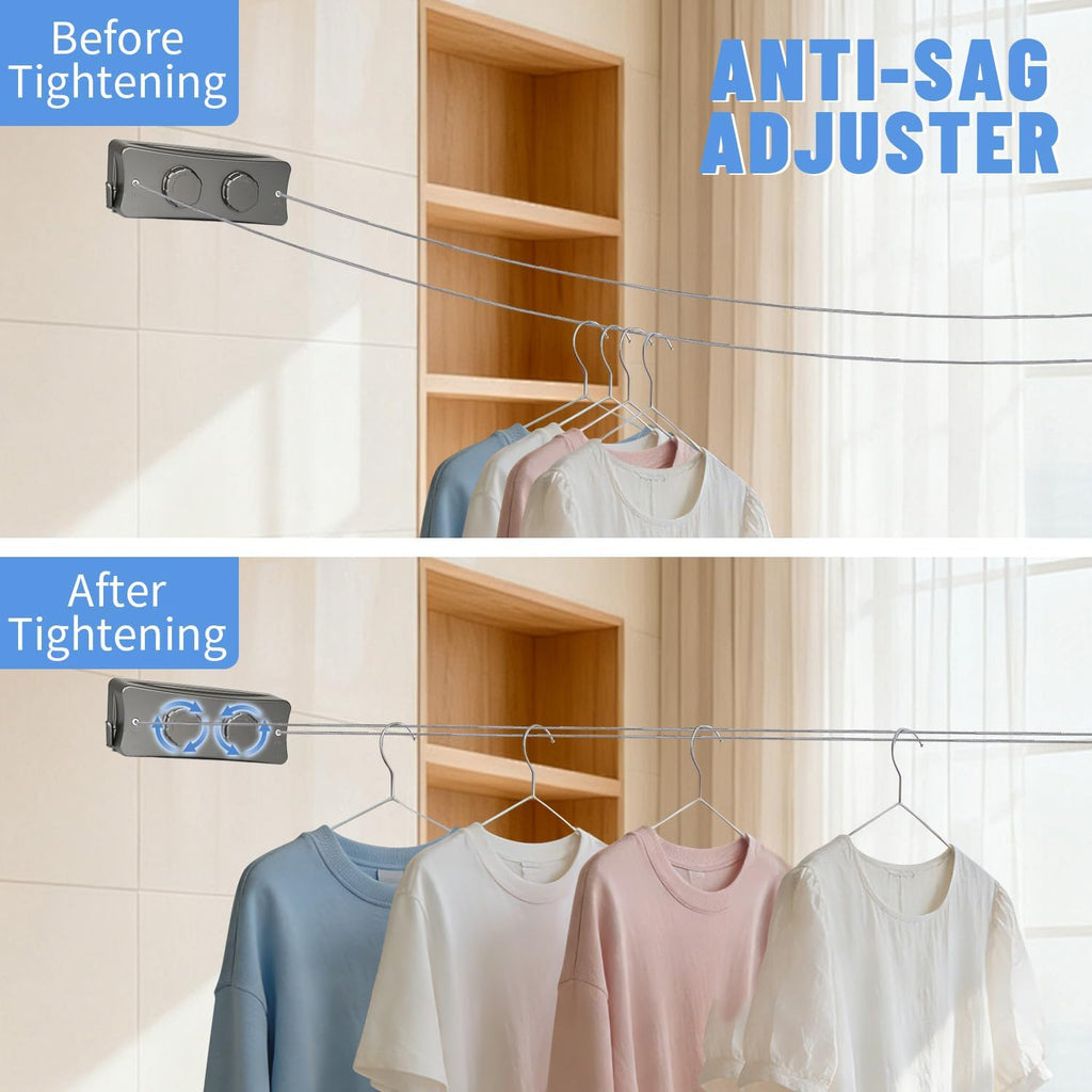 Retractable Clothesline Indoor Wall Mounted Invisible Clothes Line Heavy Duty 304 Stainless Steel String 16.7 Ft Extension Family-Friendly No-Drill Air-Drying Solution for Small Apartments Gray