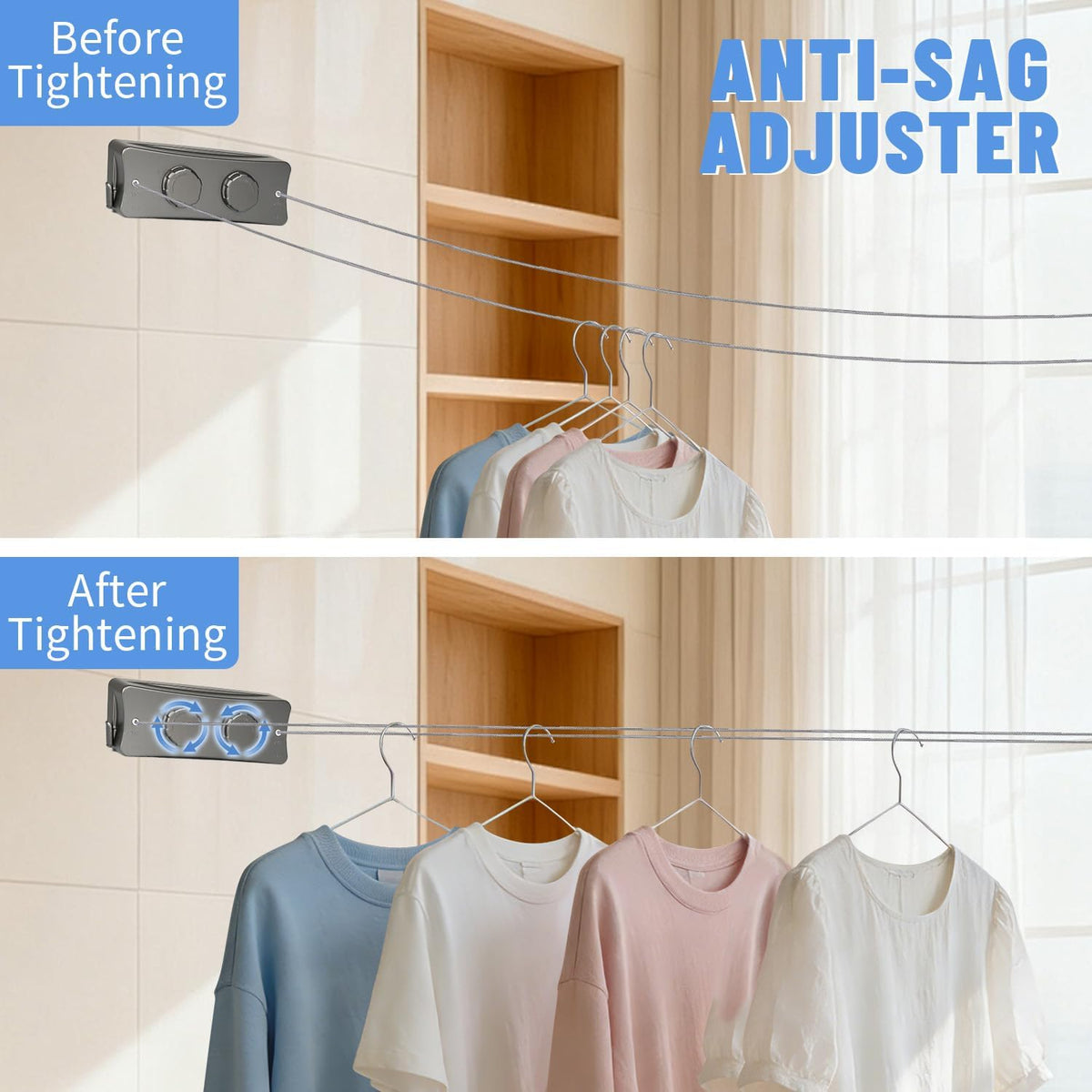 Retractable Clothesline Indoor Wall Mounted Invisible Clothes Line Heavy Duty 304 Stainless Steel String 16.7 Ft Extension Family-Friendly No-Drill Air-Drying Solution for Small Apartments Gray