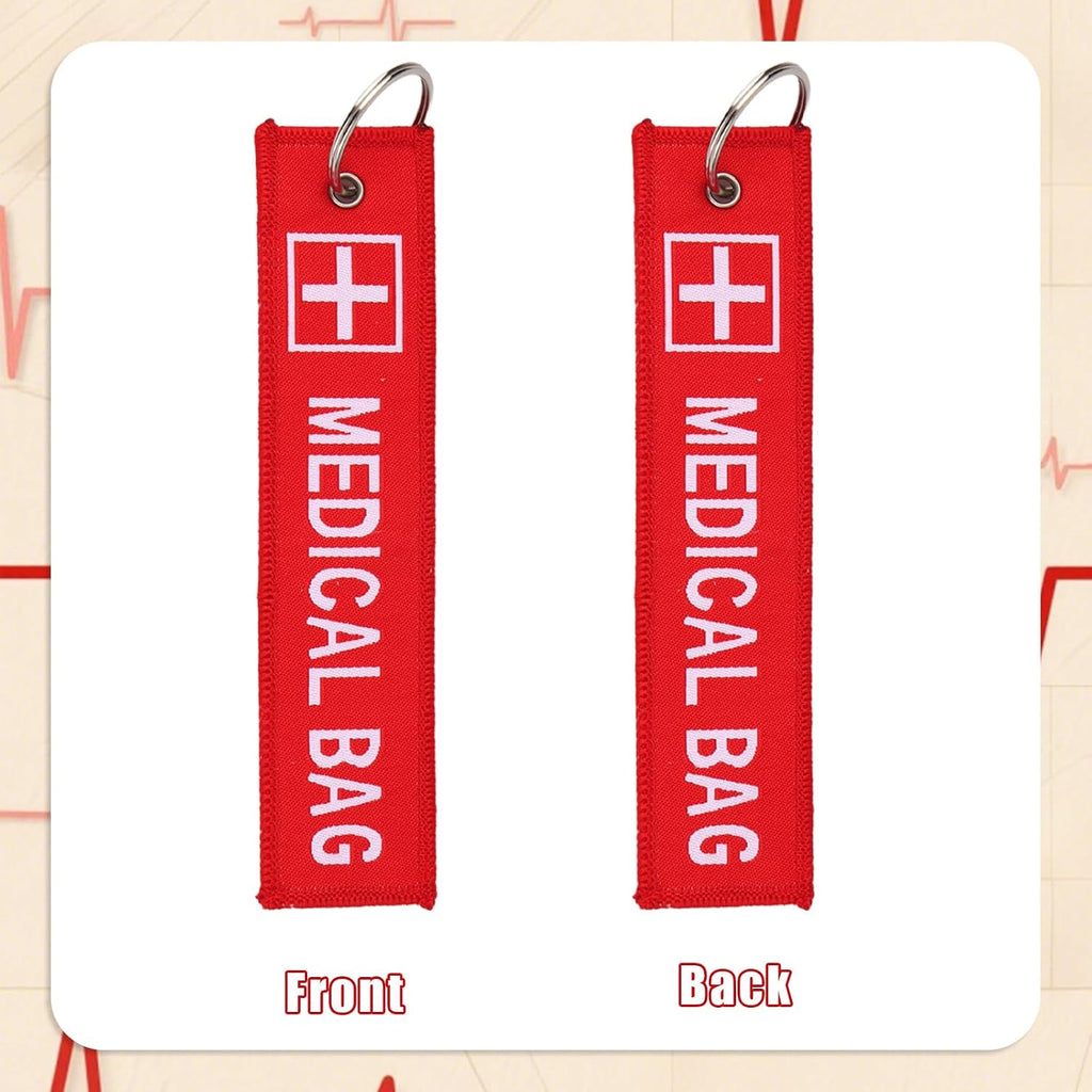 BOXOB 2pcs Medical Alert Tags for Bag, Double-Sided Medic Equipment Device Luggage ID Tag Durable Red Keychain for Backpack Luggage