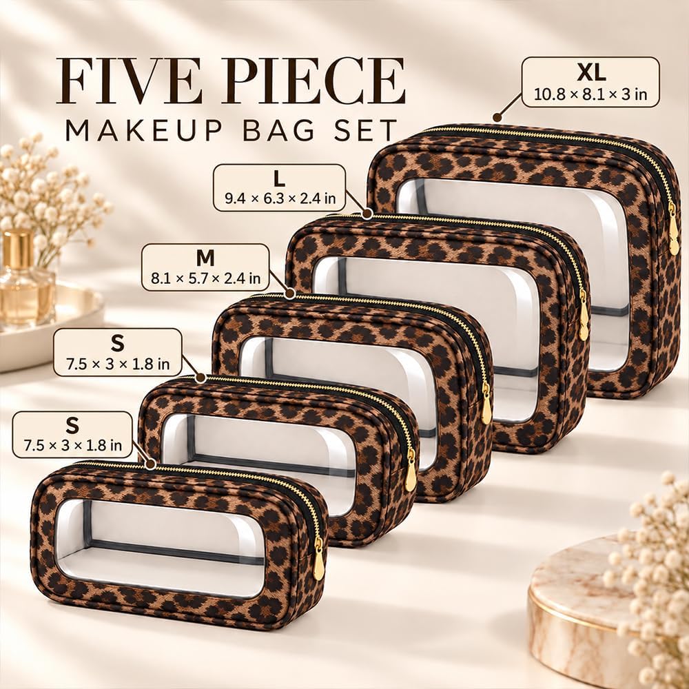 3 Piece Travel Clear Makeup Bag Set, Waterproof Cosemetic Bag with Makeup Brush Bag Make up Pouch Zipper TSA Approved Toiletry Bags for Traveling Car Accessory Bag