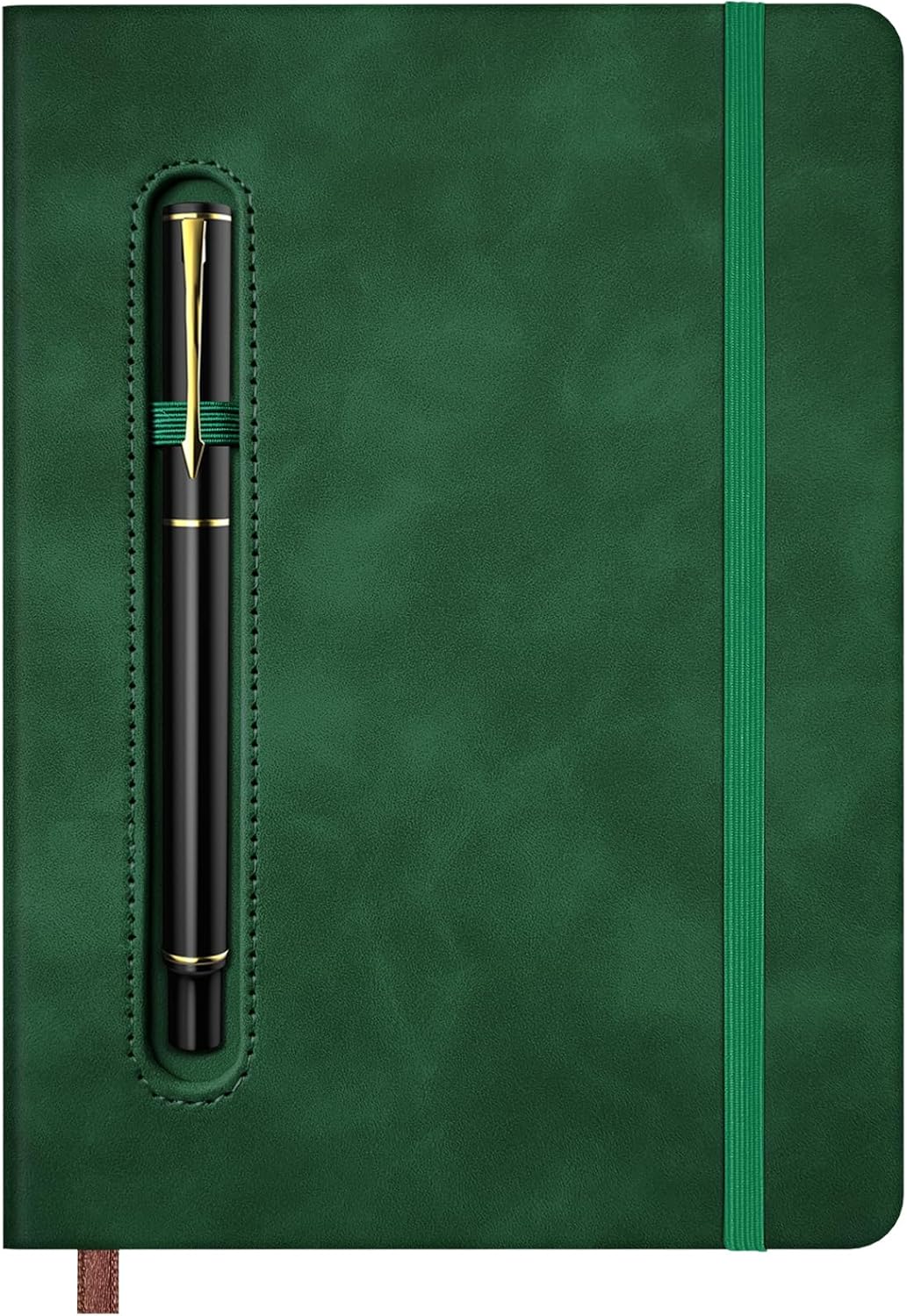 A5 Leather Notebook with Pen and Pen Holder, 224 Pages 100 GSM Thick Lined Paper Hardcover Journal for Men Women, College Ruled Daily Diary for Work Business School Travel - Dark Green
