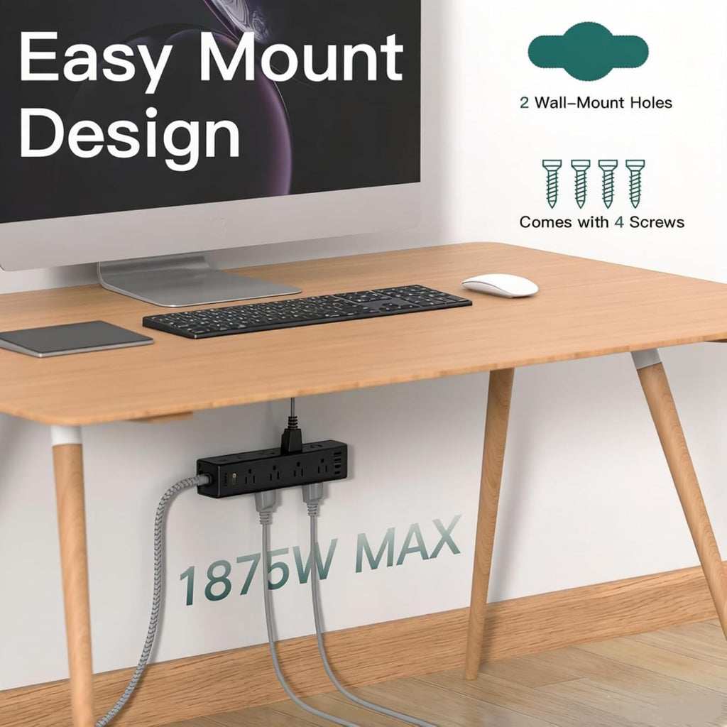 25FT Extra Long Extension Cord, Power Strip with 12 AC Outlet & 4 USB Ports