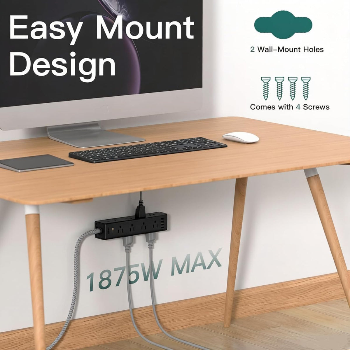 25FT Extra Long Extension Cord, Power Strip with 12 AC Outlet & 4 USB Ports