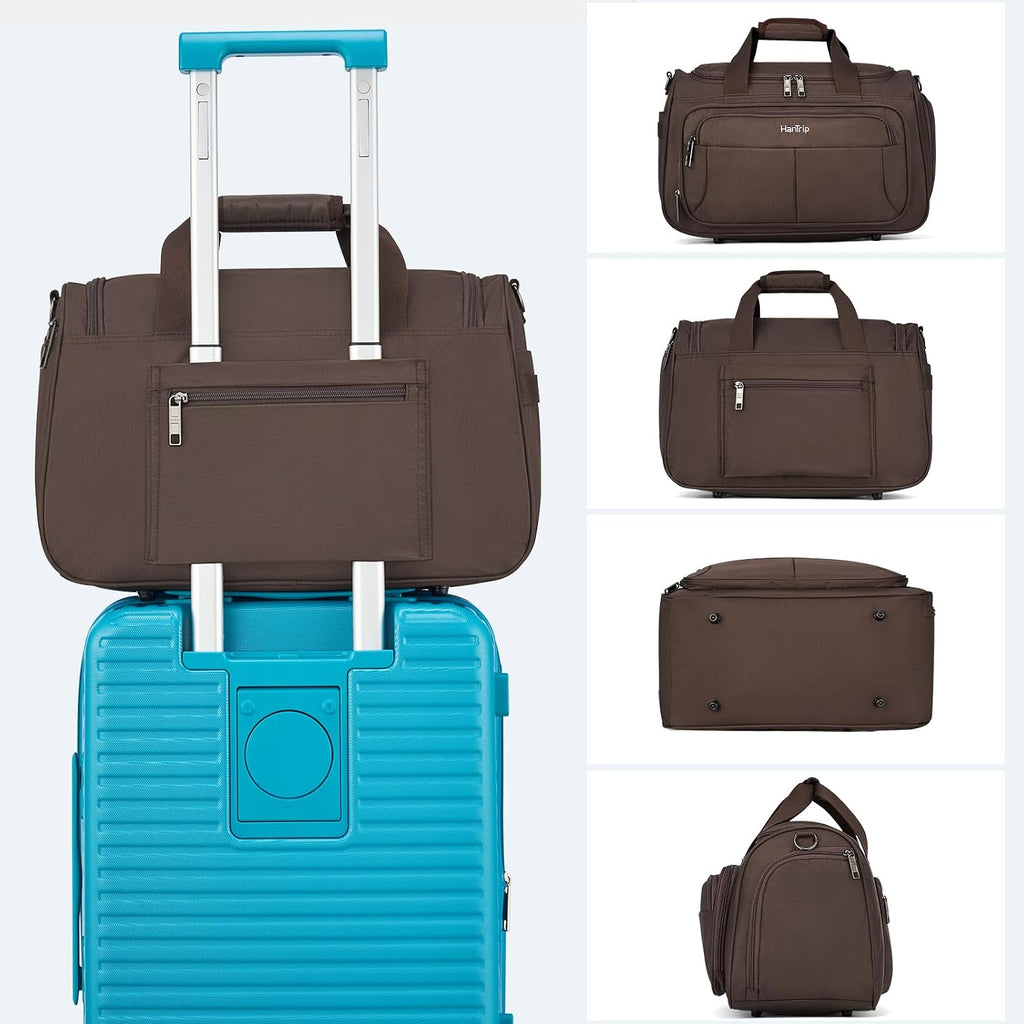 HanTrip 16 Inch Under Seat Carry On Duffle Bag for Airplanes, Coffee
