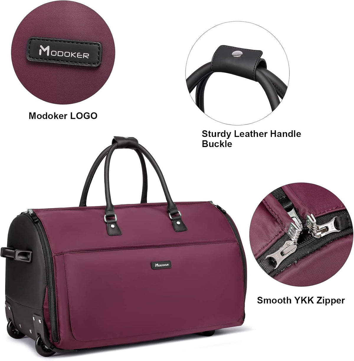 Modoker 3-in-1 Rolling Garment Duffle Bag with Wheels, 25in Red