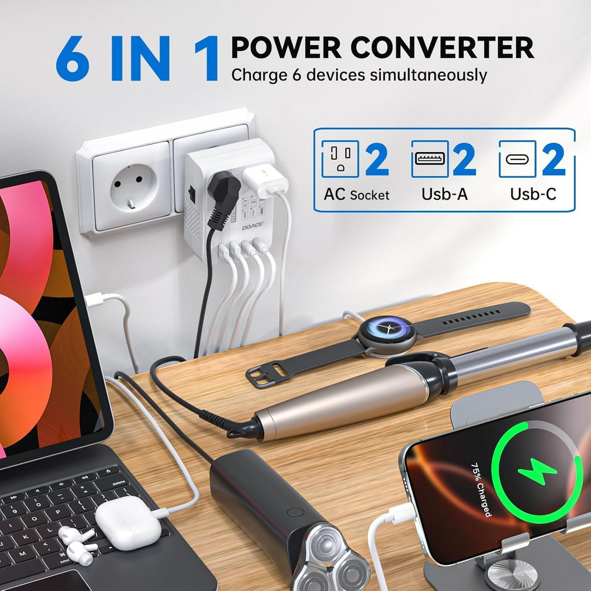 DOACE 350W Voltage Converter US to Europe 220V to 110V Converter