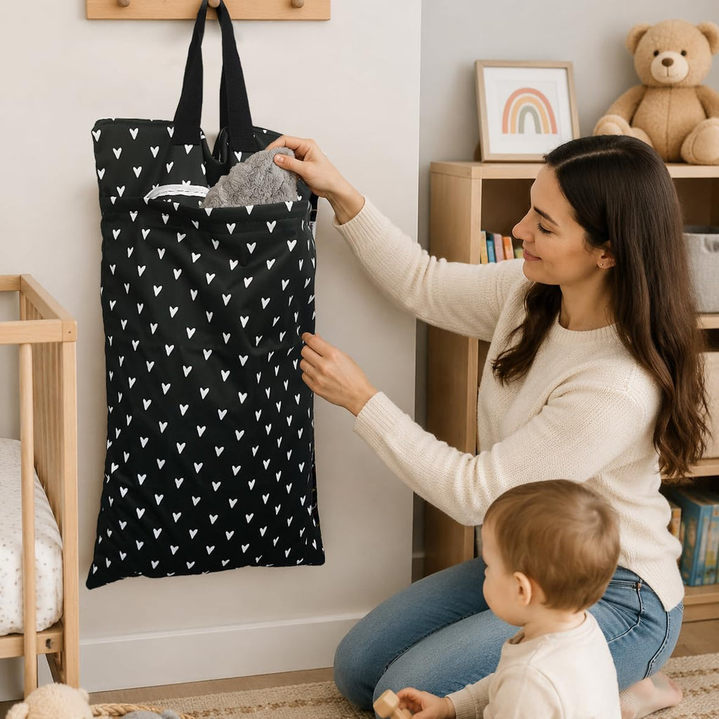 Mama Koala Reusable Hanging Wet Dry Bags for Baby Items, Cloth Diapers, Swimsuits, Travel, Gym Clothes, Beach, Pump Parts, Toiletries, Two Zippered Pockets, 2 Pack (W007L)