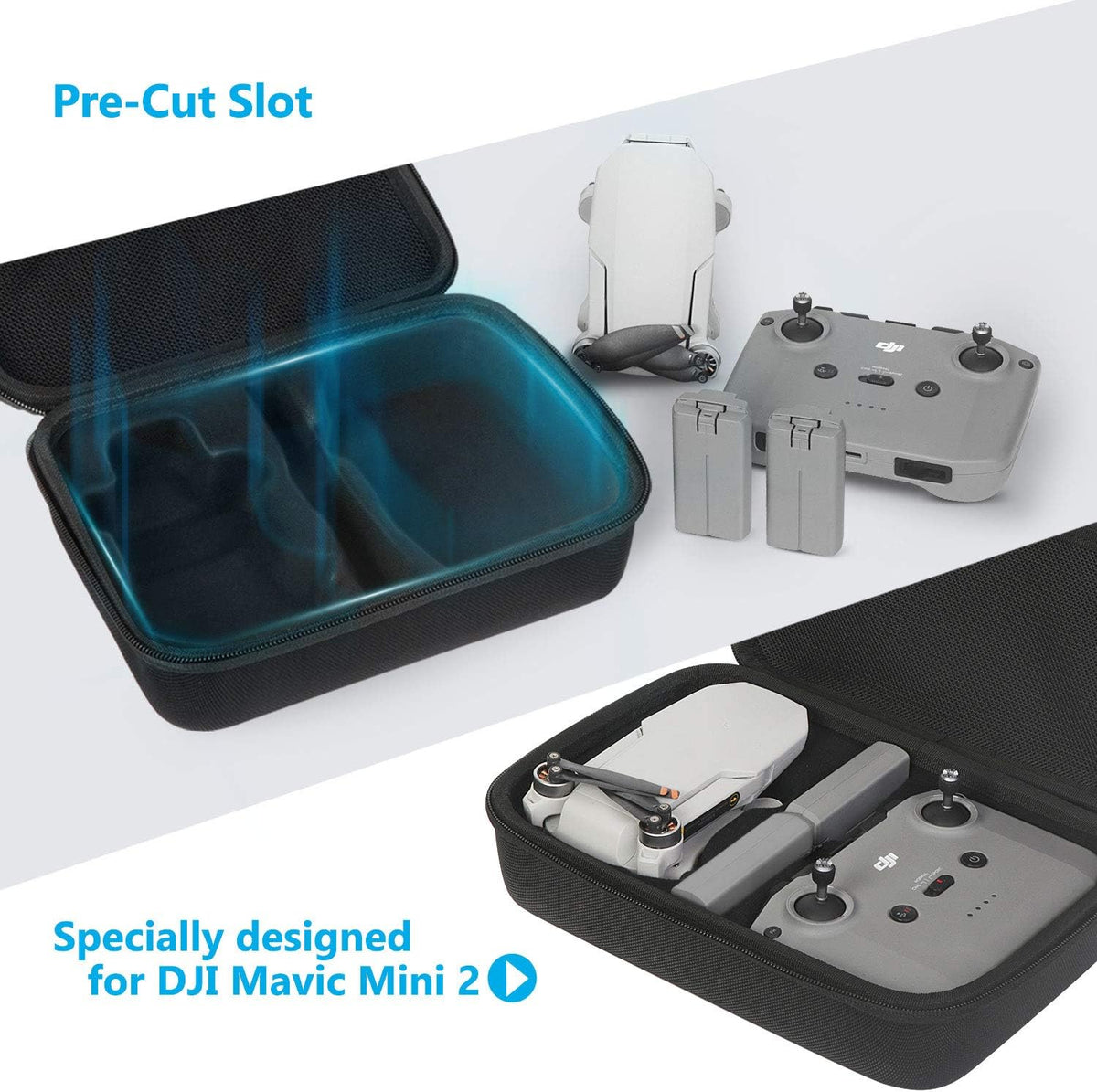 JSVER Carrying Case for DJI Mavic Mini 2 Hard Shell Storage Case for Mini 2/2 SE/4K Drone Remote Controller and Accessories, with Propeller Protectors and Control Stick Cover
