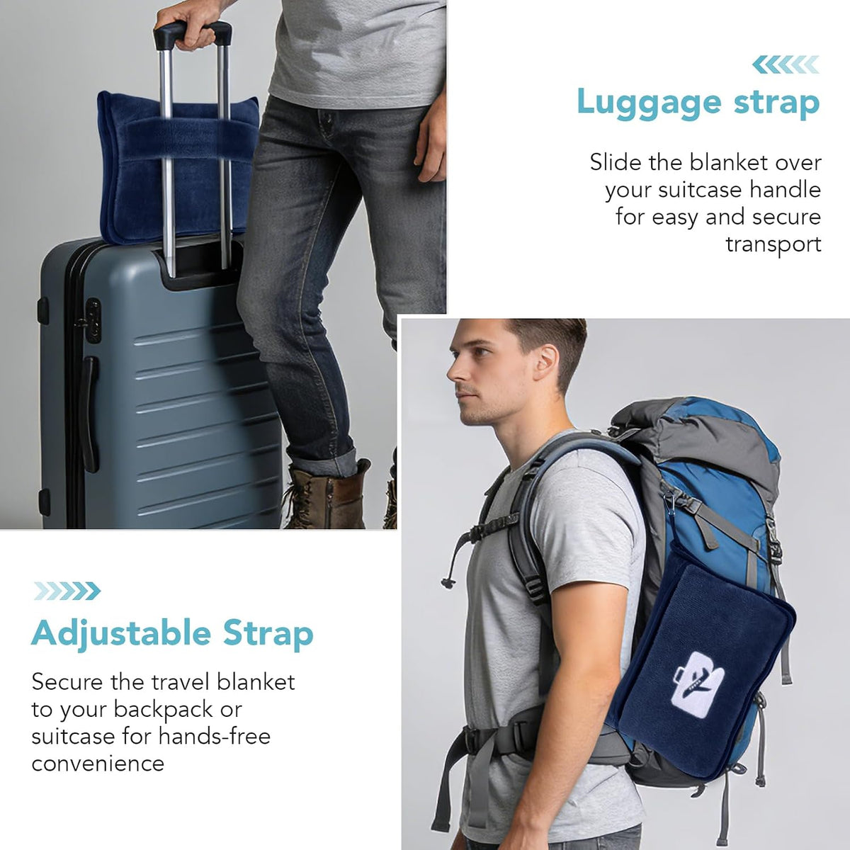 SINLAND Travel Pillow and Blanket 2-in-1 Set, Navy Blue, 60x50 Inch