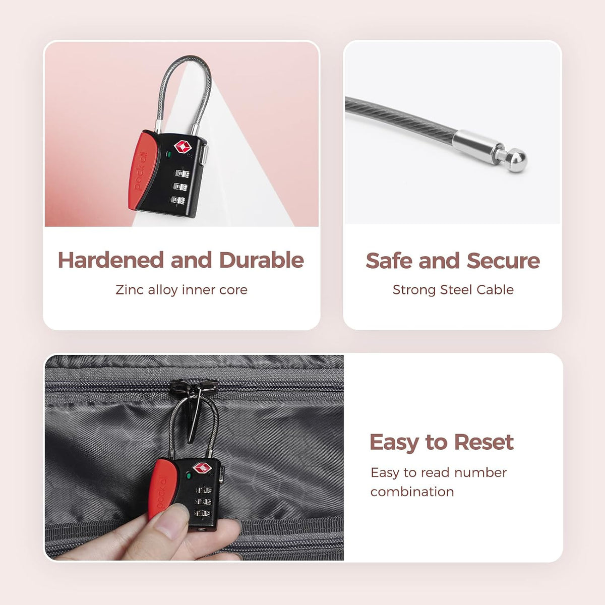 pack all TSA Approved Travel Luggage Locks, Resettable 3-Digit Code