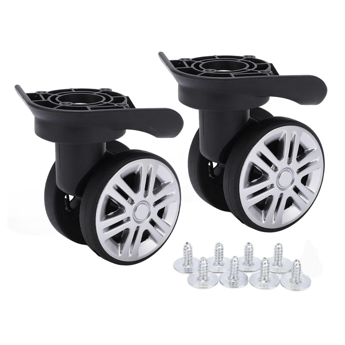 360 Degree Swivel Caster Wheels for Luggage – Black Plastic Replacement Trolley Wheels Compatible with Suitcase Travel Bags
