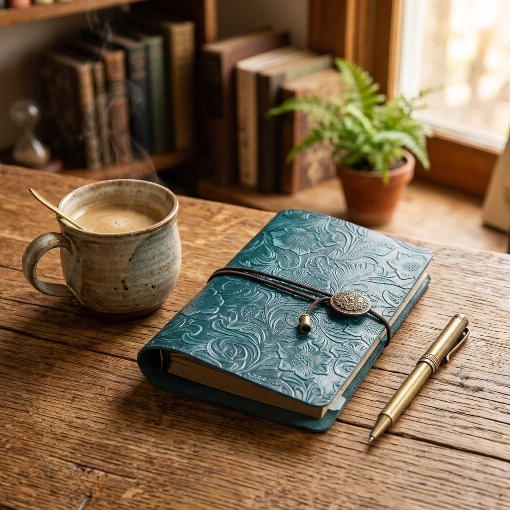 Refillable Leather Journal, Travelers Notebook Cover A6, Blue