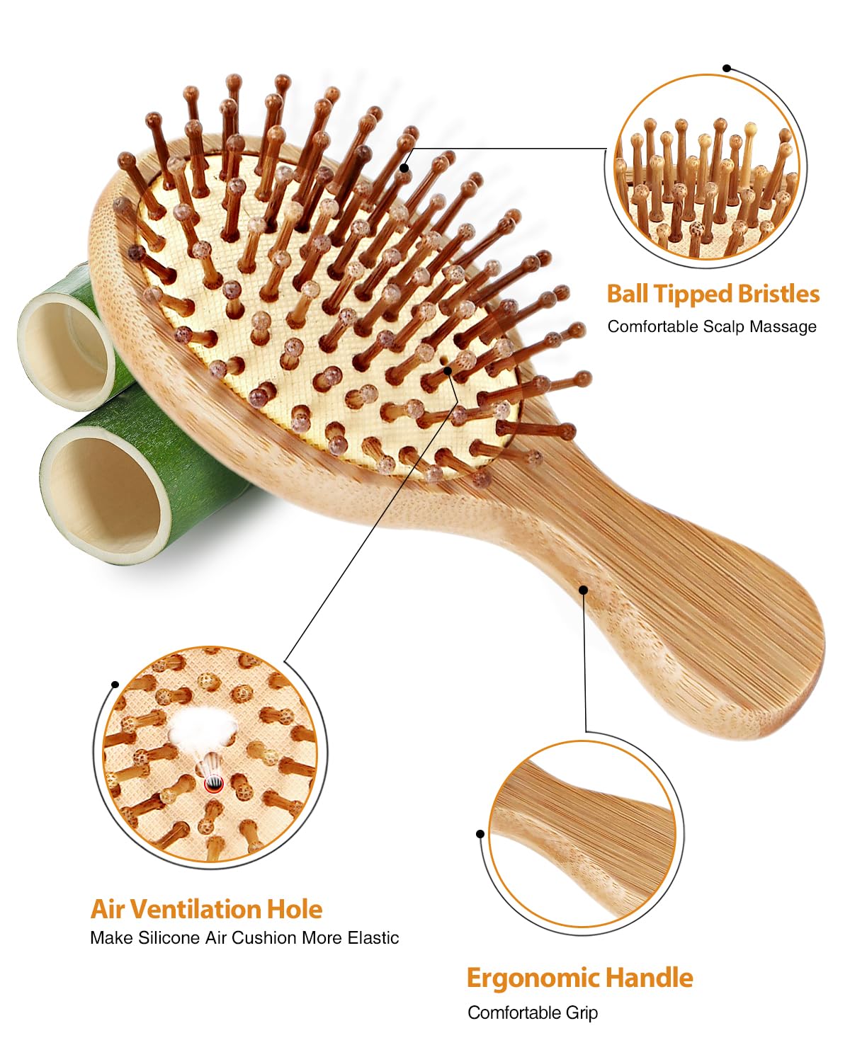BUNDLEPRO Hair Brush with Natural Bristles, MINI, 2 Pack