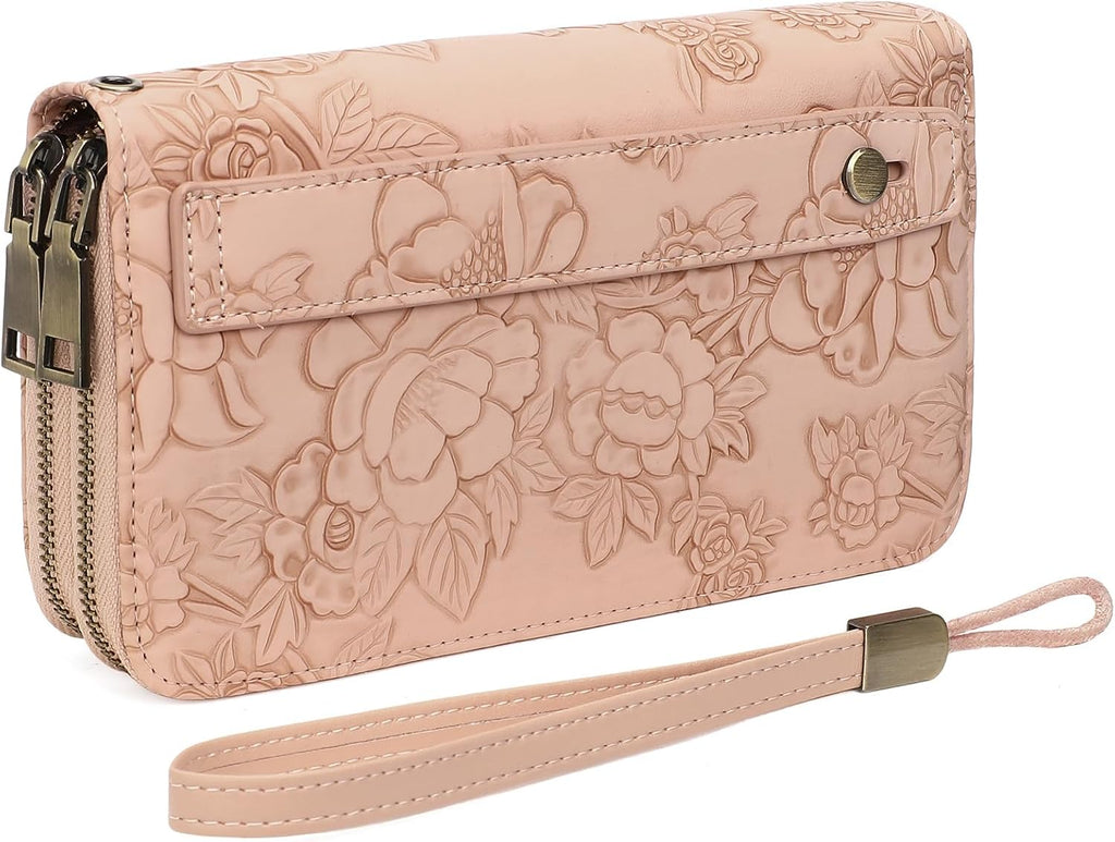 GAEKEAO RFID Leather Wristlet Wallet for Women with Grip Strap