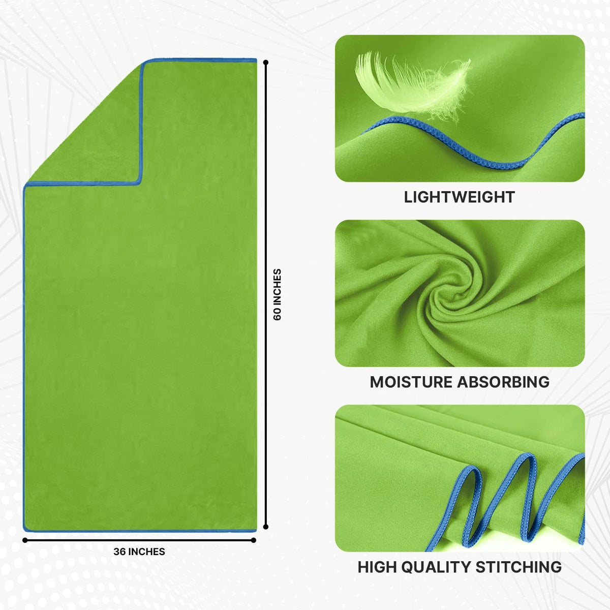 Wet Work Quick Dry Bath Towels, XL(60”x36”), Thin & Lightweight, Super Absorbent, Ultra-Soft, Lint Free, Travel-Friendly & Compact, Perfect for Beach, Camping, Yoga, Extra Large Bath Towels Oversized