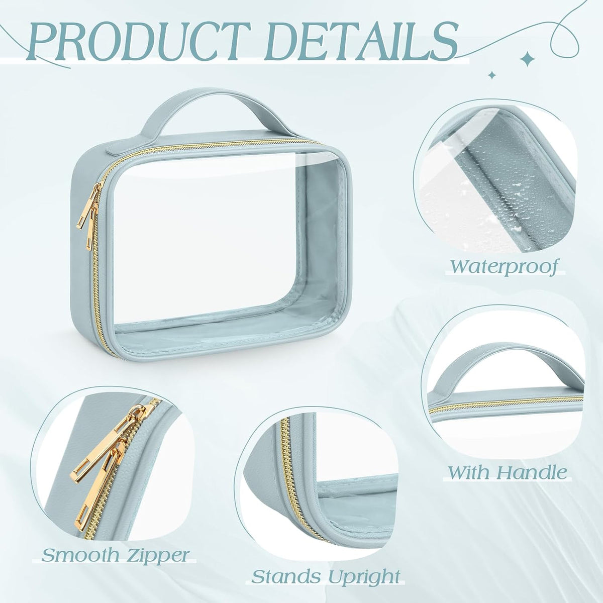 Abbylike 4 Pcs Clear Makeup Bags with Handles, Blue Tonal Combinations