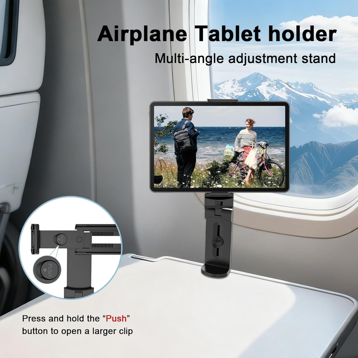 Airplane Tablet Holder Mount, 360° Adjust, Not for Tablets Over 12"