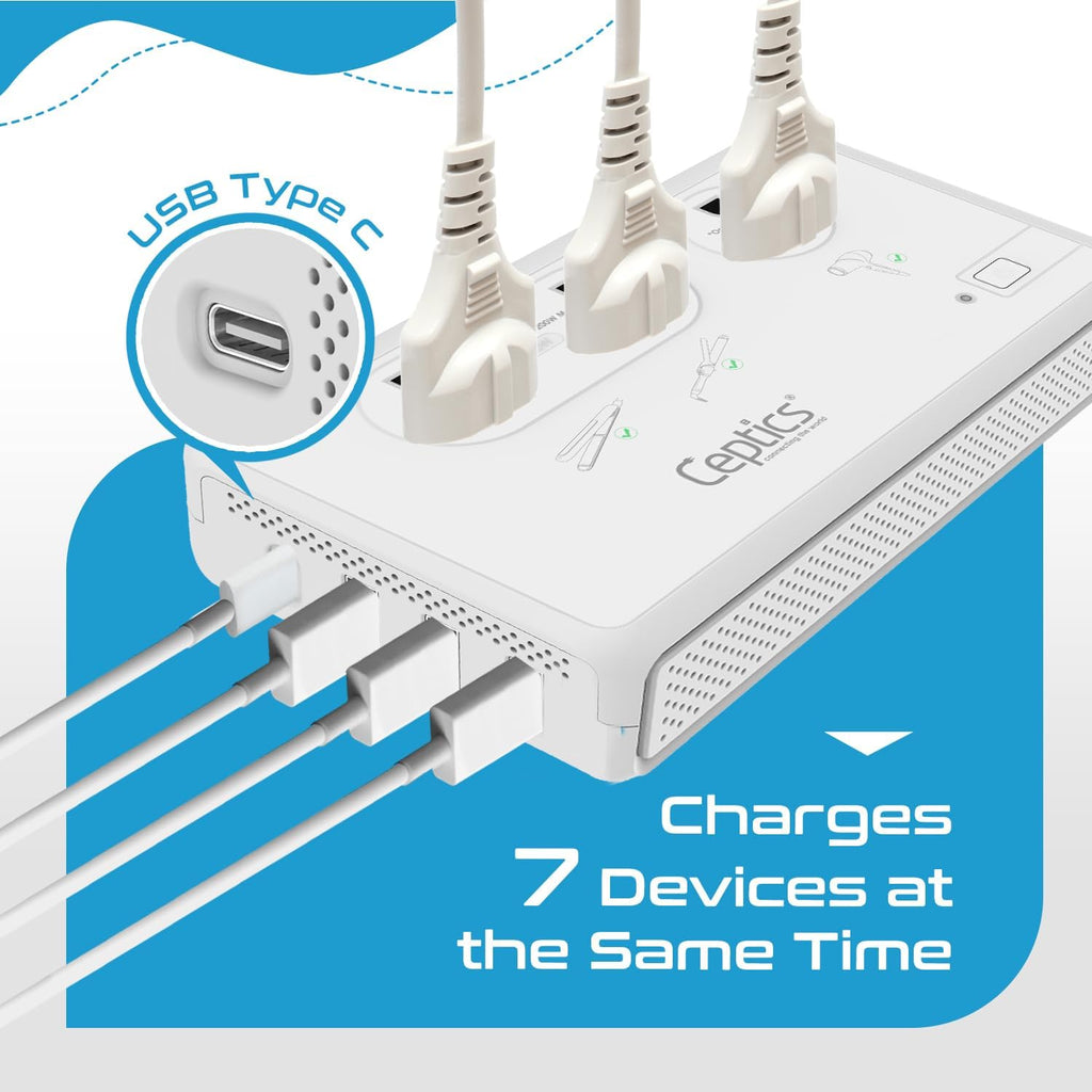 Ceptics 200W+2000W Voltage Converter, 3 USB-A + 1 USB-C, 6 SWadAPt Plugs