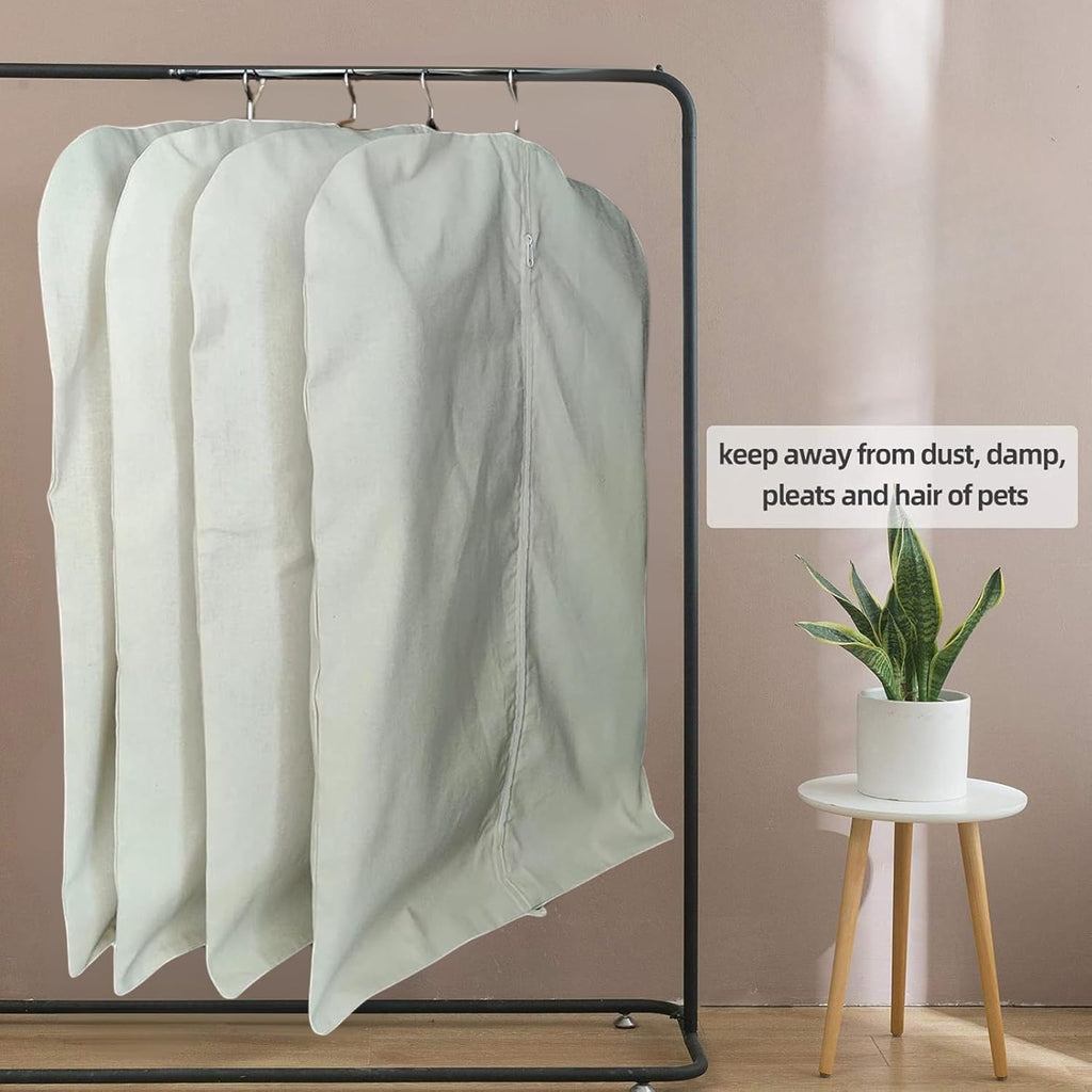 Premium 100% Cotton Garment Bags – 40" Off-White Canvas Suit Cover with YKK Zipper – Moth Protector, Breathable, Machine Washable, Cover for Coats, Dresses, Jackets & Travel