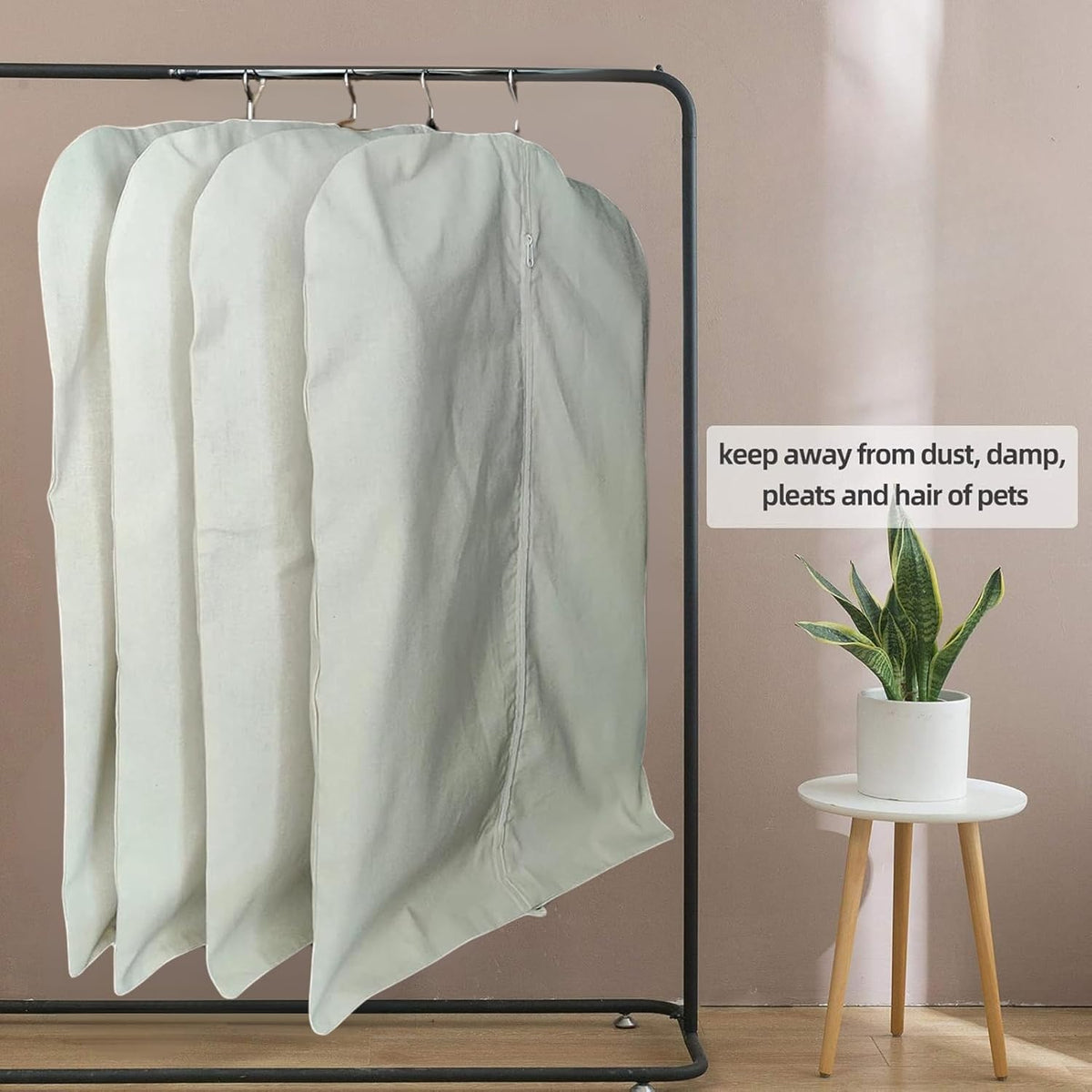 Premium 100% Cotton Garment Bags – 40" Off-White Canvas Suit Cover with YKK Zipper – Moth Protector, Breathable, Machine Washable, Cover for Coats, Dresses, Jackets & Travel