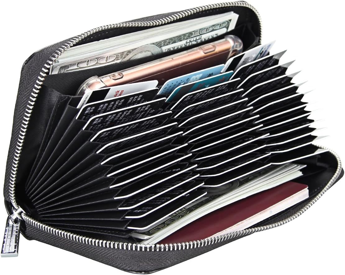 Women 36 Slots RFID Blocking Card Holder Large Long Leather Zipper Organizer Accordion Wallet,Black