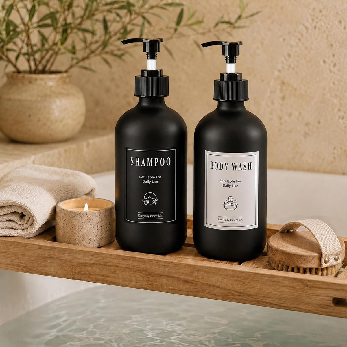TBWIND 12 Pack 16oz Black Glass Soap Dispensers with Pump