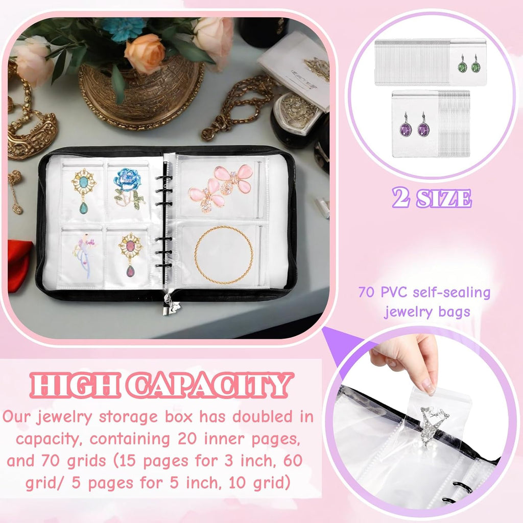 91 Slot Transparent Jewelry Organizer Book with Zipper