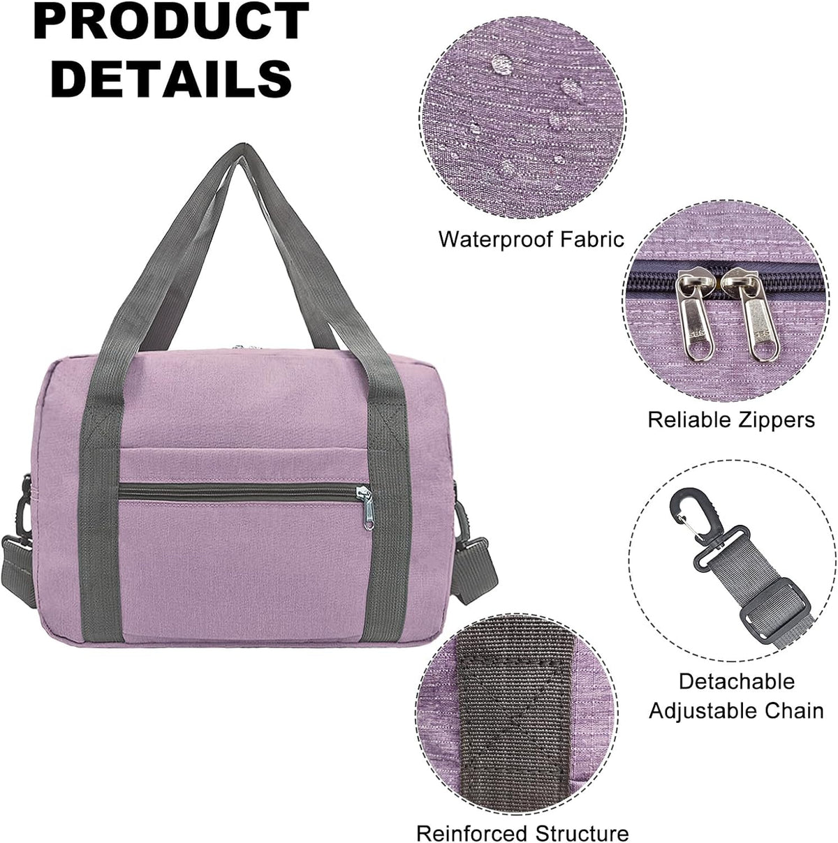 For Spirit Airlines Personal Item Bag 18x14x8 in Underseat Carry-on Luggage foldable Travel Duffle Bag for Airplanes(30L, Purple)