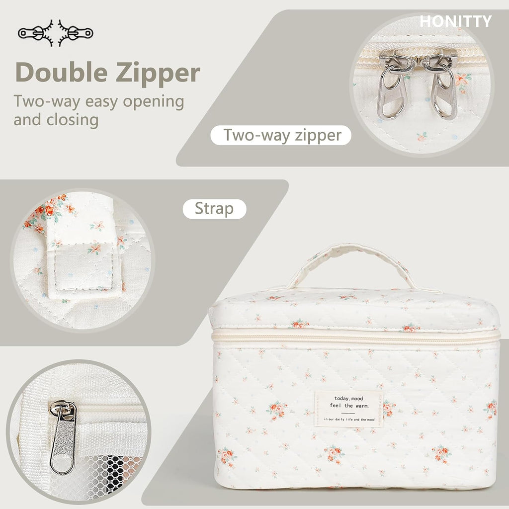 honitty Makeup Bag,Quilted Cosmetic Bags for Women