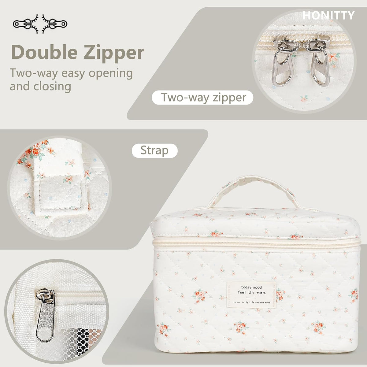 honitty Makeup Bag,Quilted Cosmetic Bags for Women