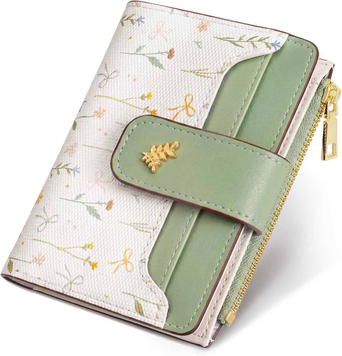 Small Wallets for Women RFID Blocking Bifold PU Leather, 8 Card Slots, Zipper Coin Pocket, Slim Credit Card Holder Travel Wallet, Green 4.9x3.5inch