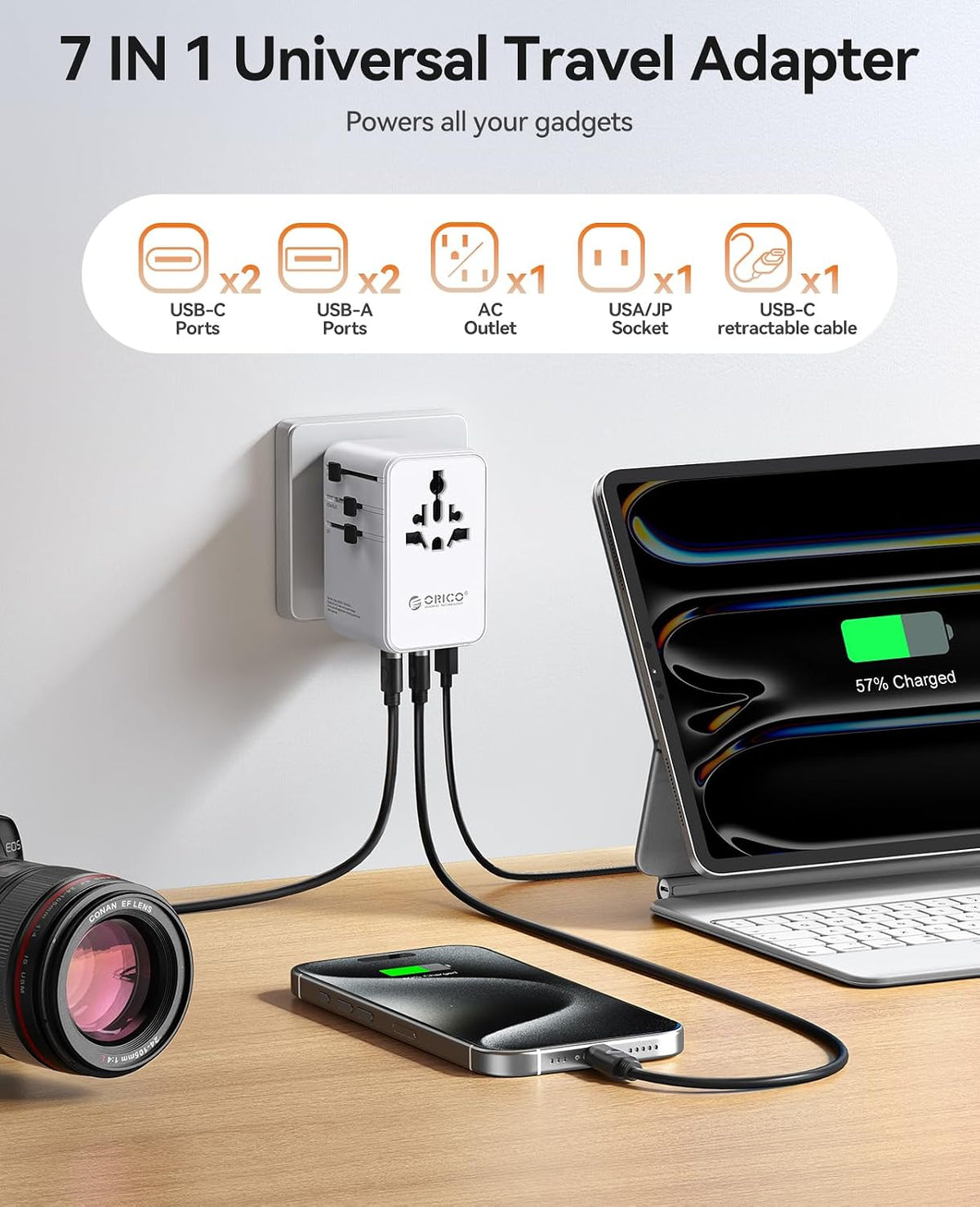 ORICO Universal Travel Adapter 100W GaN International Power Adapter
