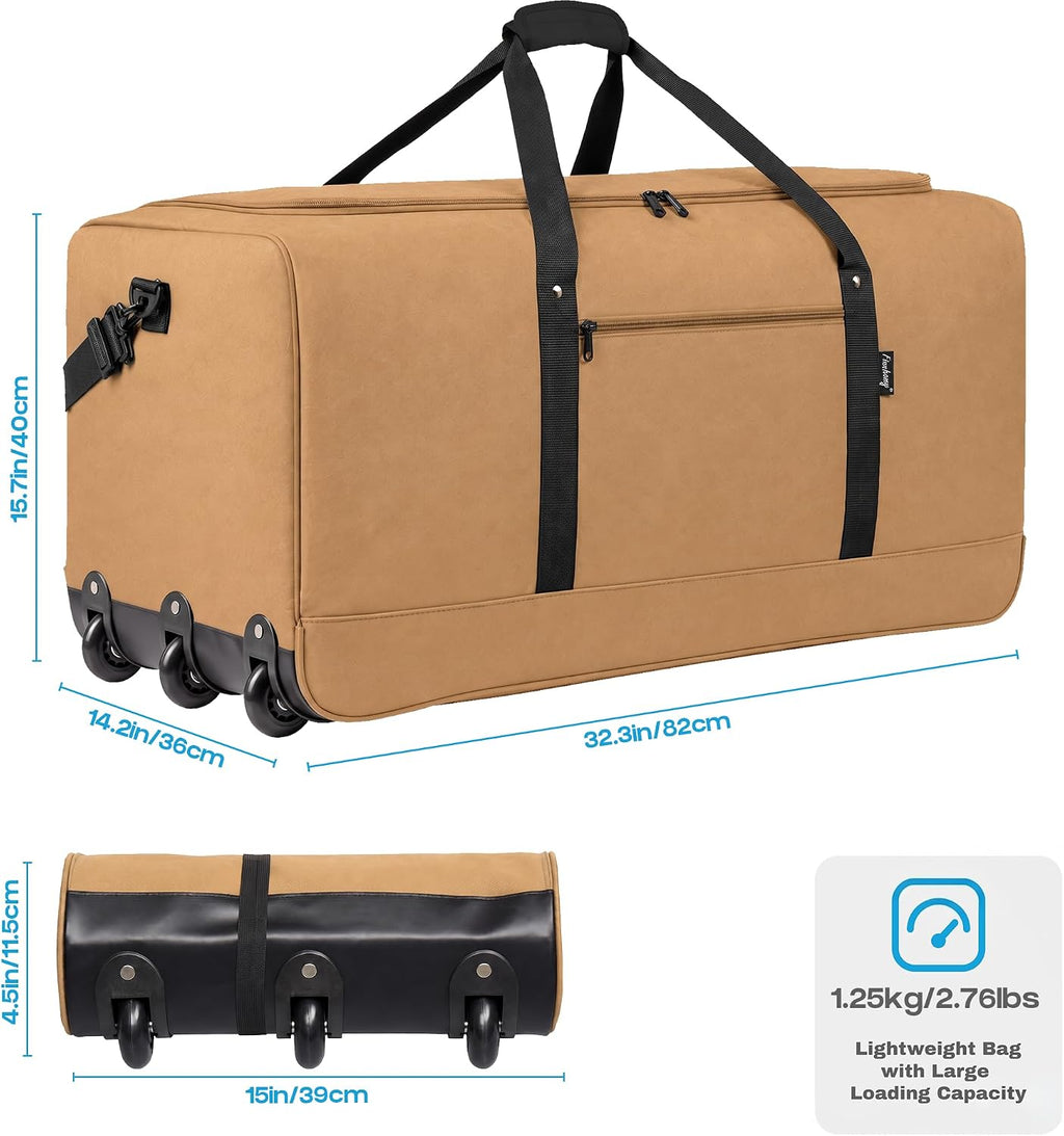 Finnhomy 120L Foldable Rolling Duffel Bag with 3 Wheels, Light Weight Travel Duffel bag with Large Loading Capacity, 32'' Rolling Duffel bag with Shoulder Strap