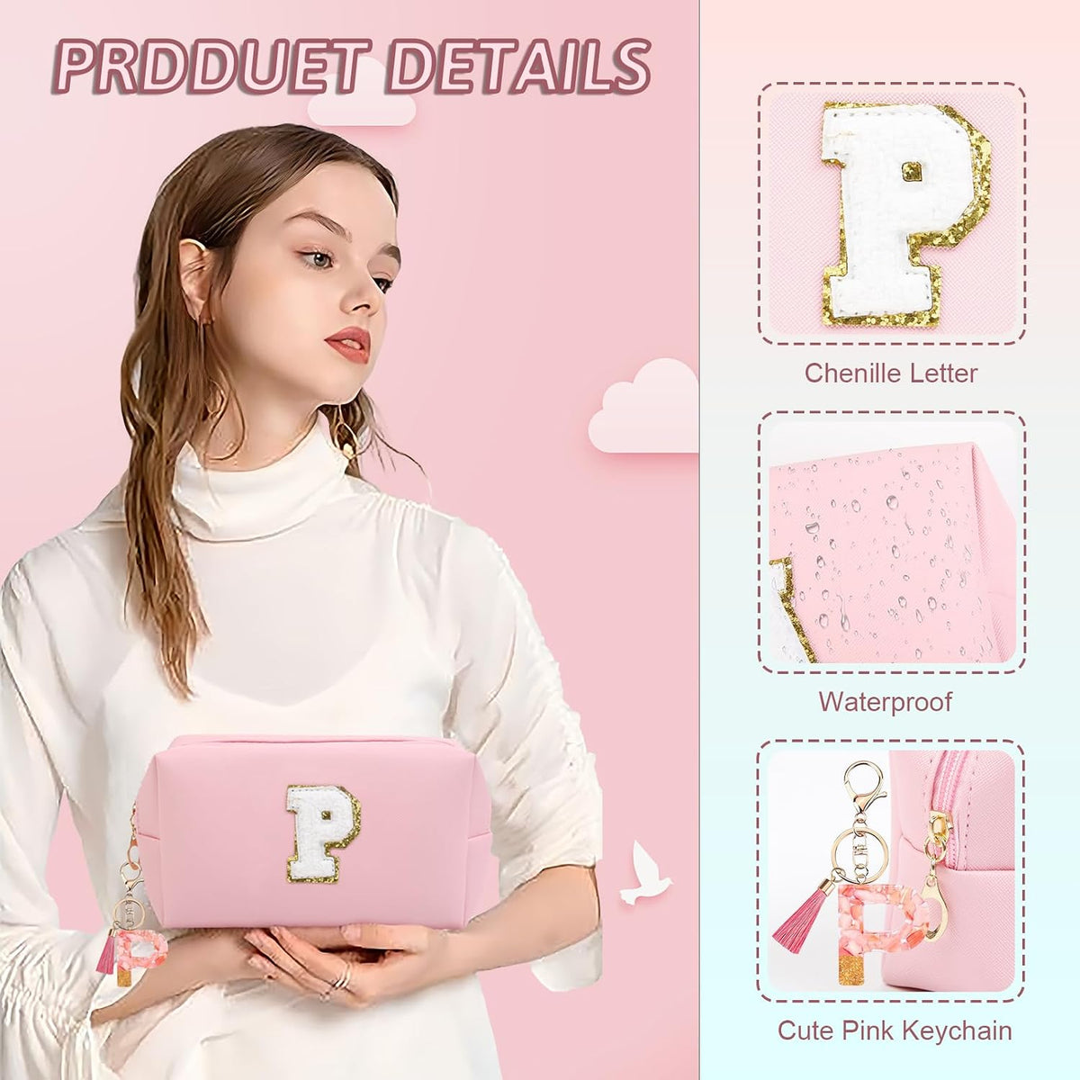 AIBFRID Birthday Gifts for Women Her,Travel Cute Makeup Bag,Large Capacity Cosmetic Bags for Women Makeup Pouch PU Leather Waterproof Cosmetic Bag (P, Pink)