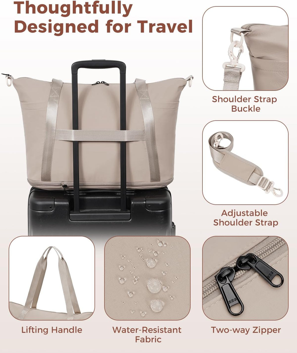 WANDF Foldie Personal Item Travel Bag Expandable, Carry On Duffle Bag Women