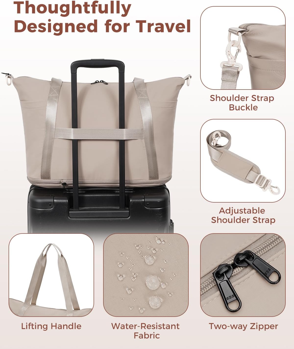 WANDF Foldie Personal Item Travel Bag Expandable, Carry On Duffle Bag Women