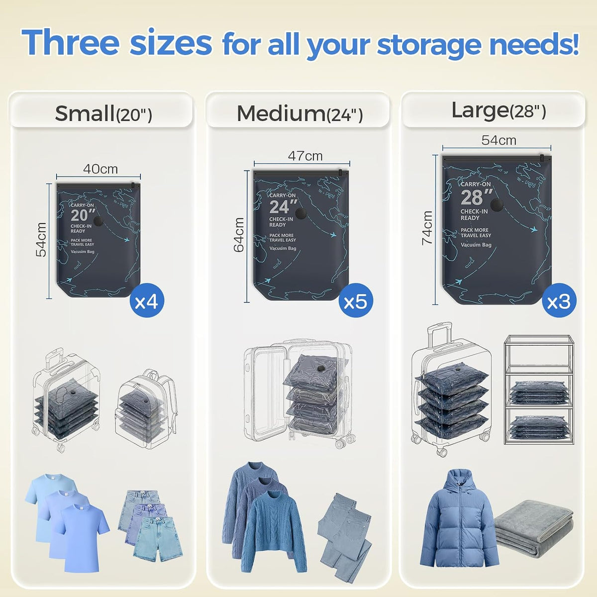 12 Pack Vacuum Seal Bags for Clothing Travel with Electric Pump (3 Large 28", 5 Medium 24", 4 Small 20") Heavy Duty 0.08mm Travel Vacuum Bags for Luggage & Moving, Reclaim 80% Space