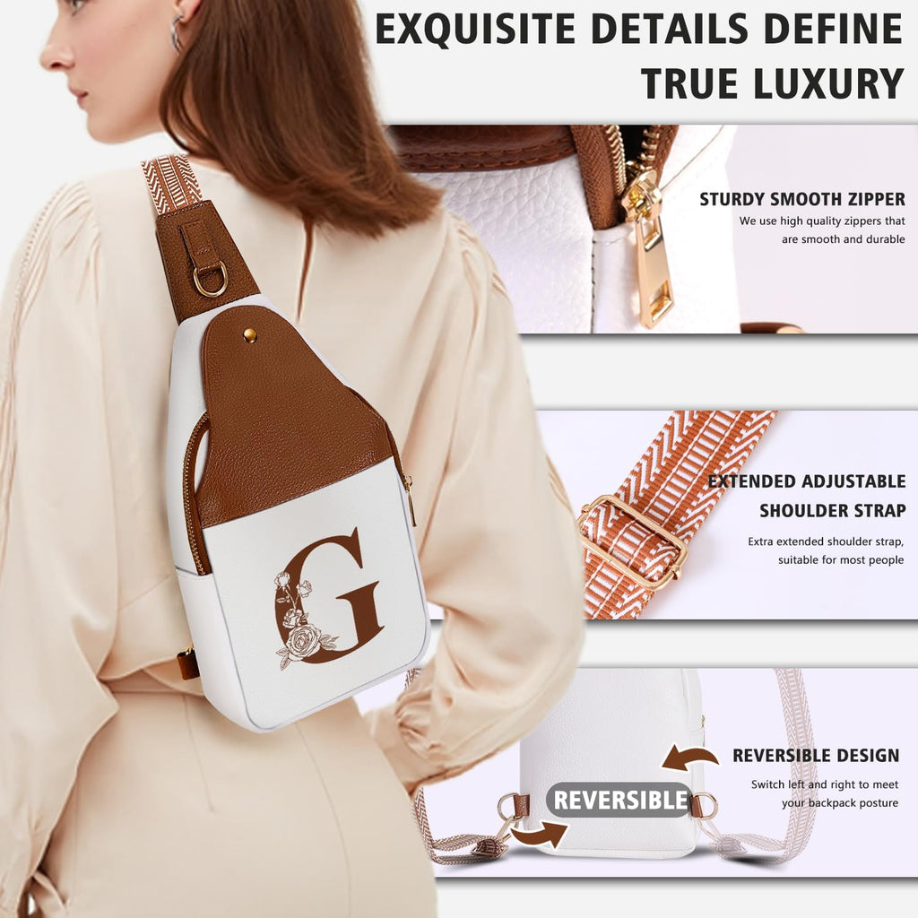 Lizznoe Personalized Crossbody Bag for Women Leather Sling Bags with Initial Letter Chest Bag for Travel, Gift for Mom Wife